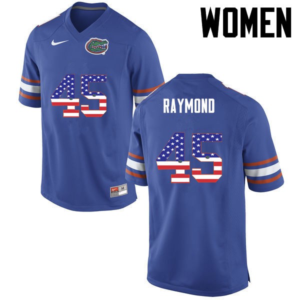 Florida Gators Women #45 R.J. Raymond College Football Jersey USA Flag Fashion Blue